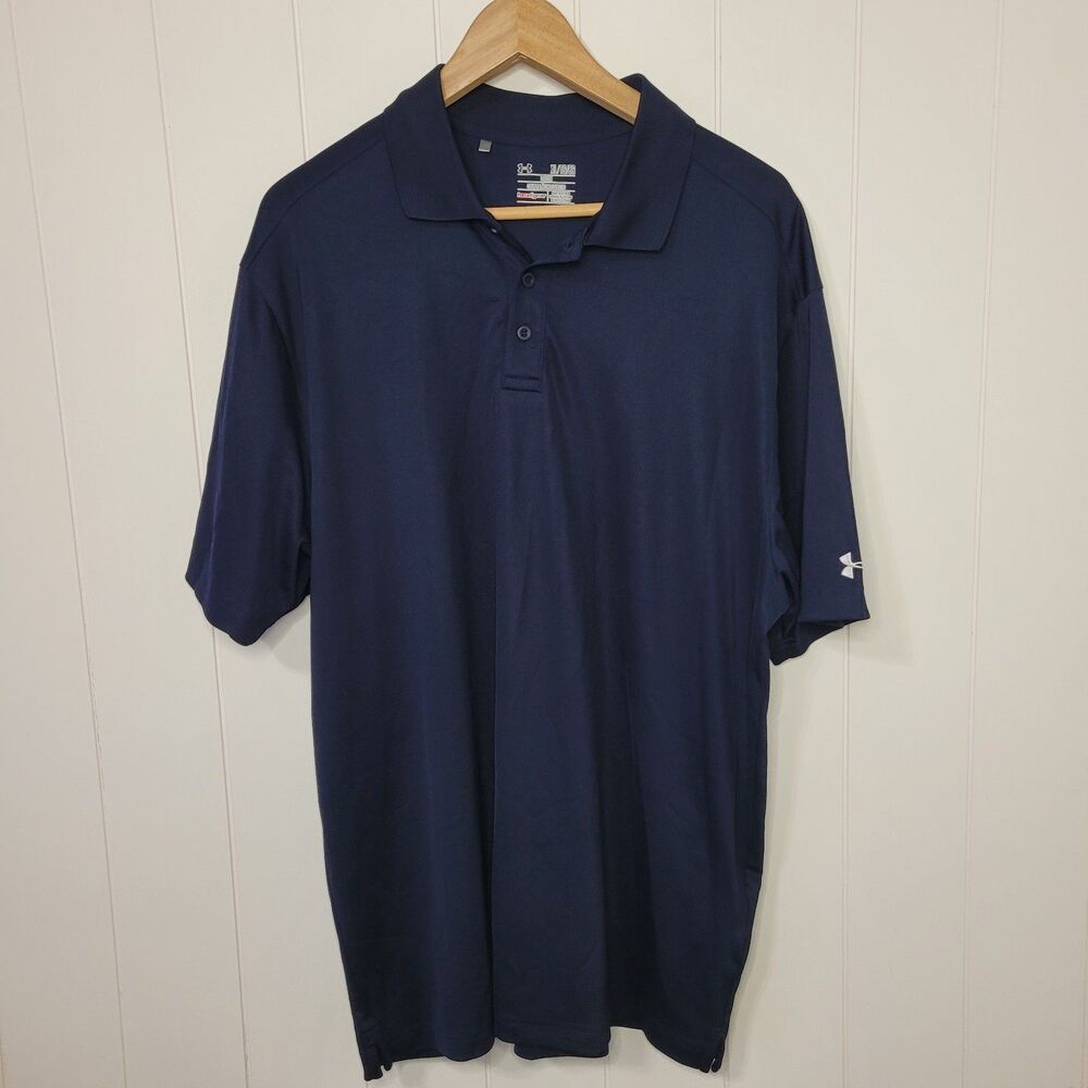 Mens Under Armour Blue Polo Shirt Loose Heat Gear XL Golf Short Sleeve